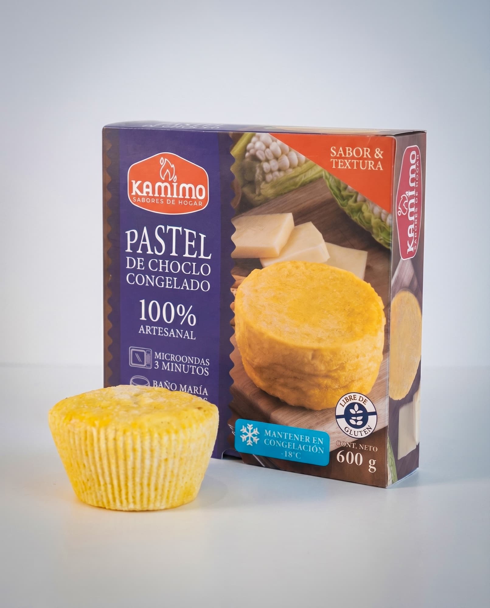 Kamimo 600 g pastel de choclo box next to a serving